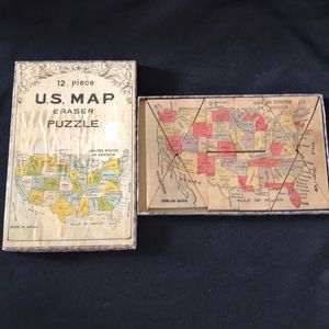 Vintage 12 piece U.S. MAP Eraser Puzzle w/Box